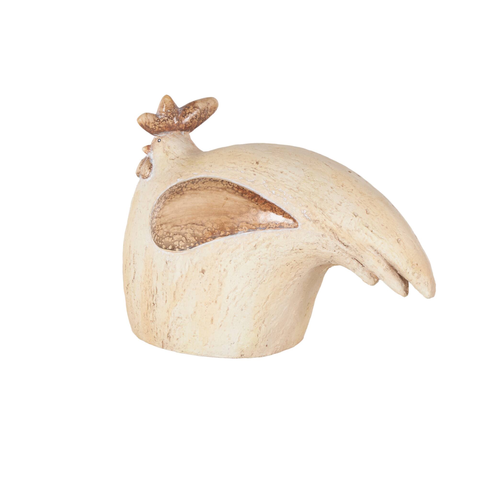 Cream & Brown MGO Rooster Sitting Garden Sculpture